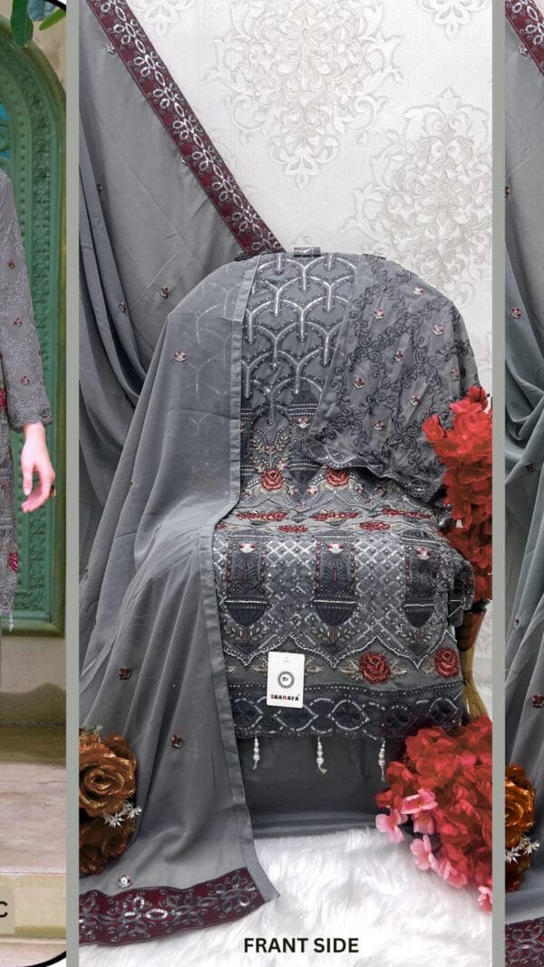 Grey Colour FOX GEORGETTE EMBROIDERY Suits