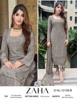 Grey Colour GEORGETTE WITH HEAVY EMBROIDERED Suits