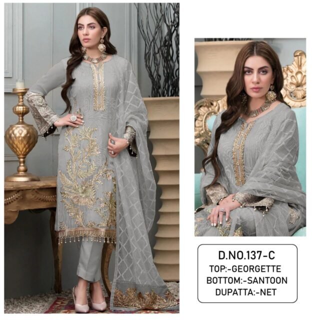 Grey Colour Georgette With Sequence Embroidery & Diamond Work Suits