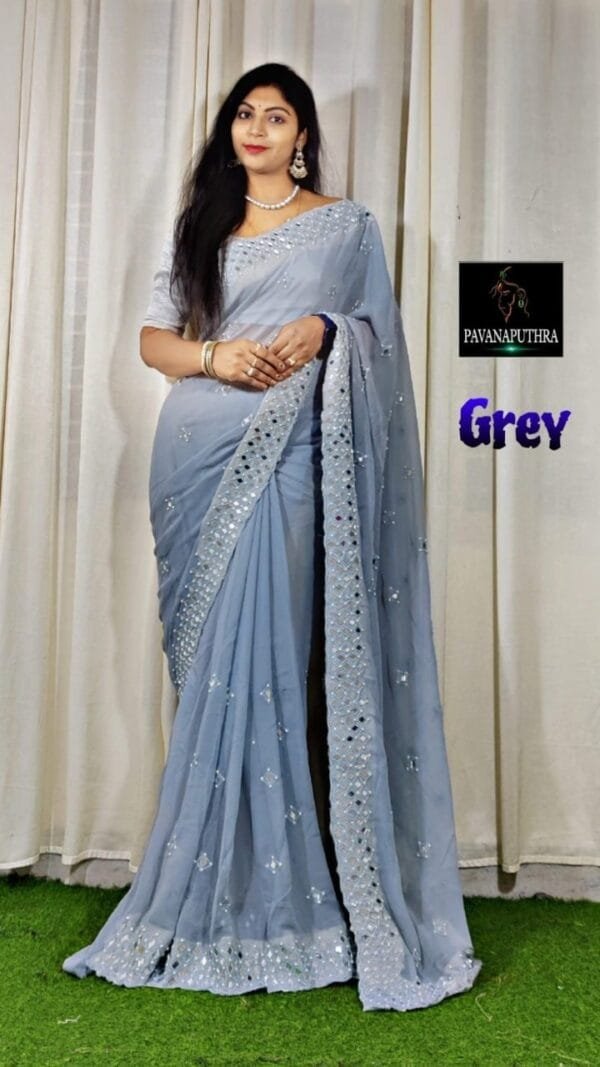 Grey Colour Havy Fox Georgette Saree