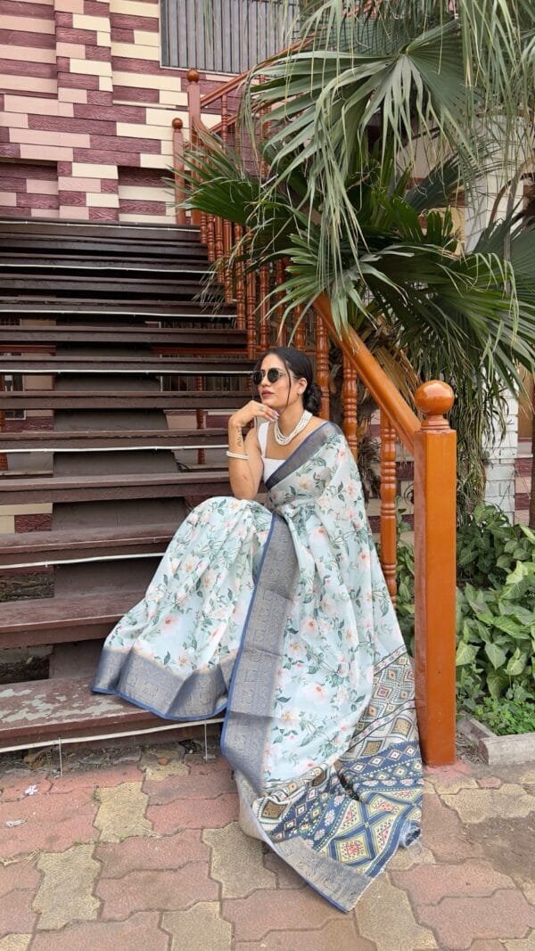 Grey Colour New Designe Dola Silk Pure Zari Kanjivaram Patta Digital Print Saree