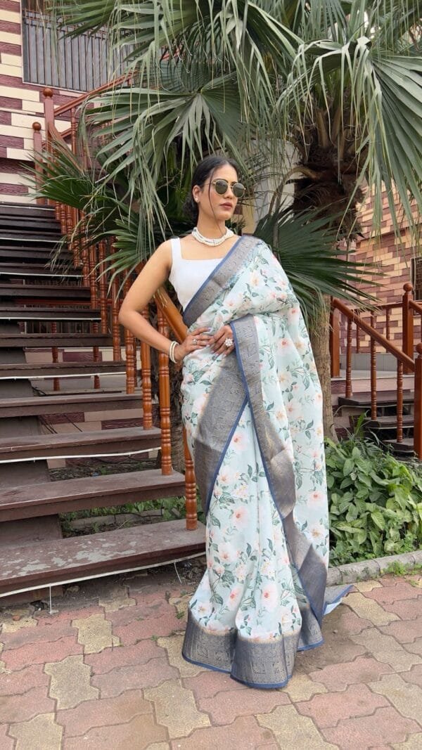 Grey Colour New Designe Dola Silk Pure Zari Kanjivaram Patta Digital Print Saree