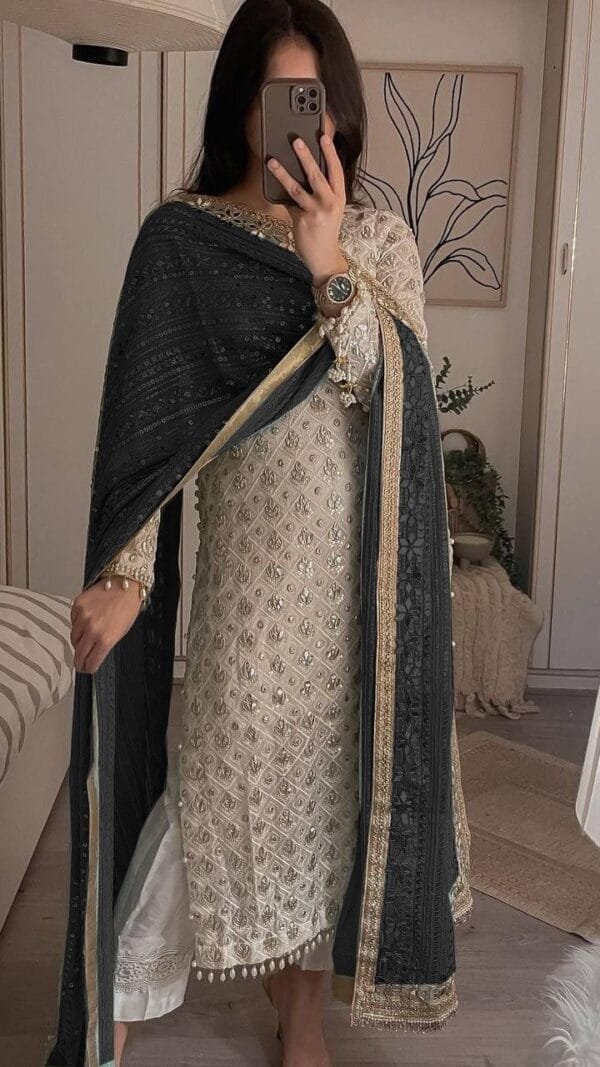 Grey Colour Readymade Desirable Fancy Faux Georgette Suits