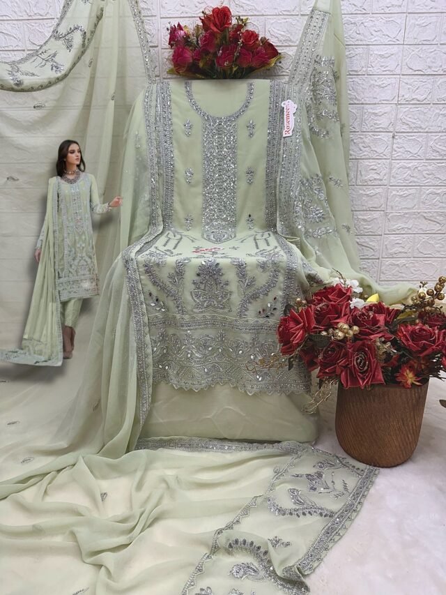 Grey Green Colour GEORGETTE EMBROIDERED Suits