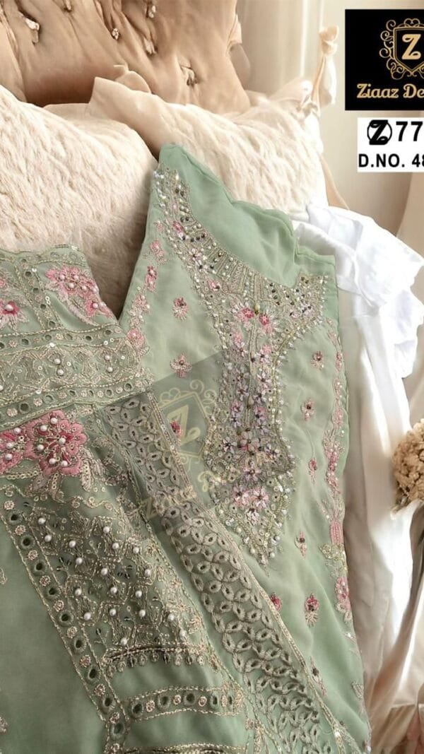 Grey Green Colour Georgette shaded very heavy embroidered Suits