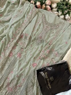 Grey Green Colour Georgette shaded very heavy embroidered Suits