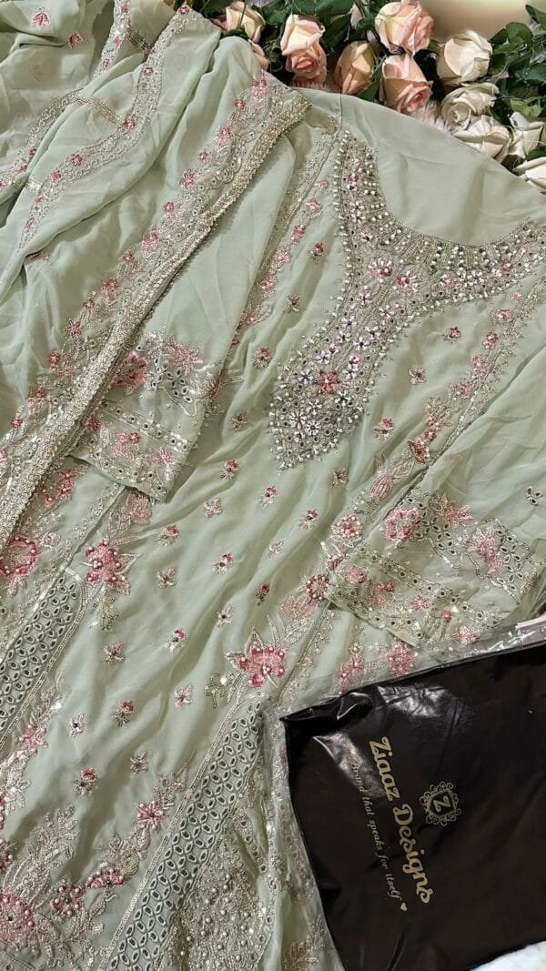 Grey Green Colour Georgette shaded very heavy embroidered Suits