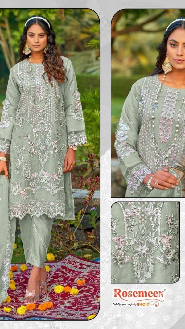 Grey Green Colour ORGANZA EMBROIDERED Suits