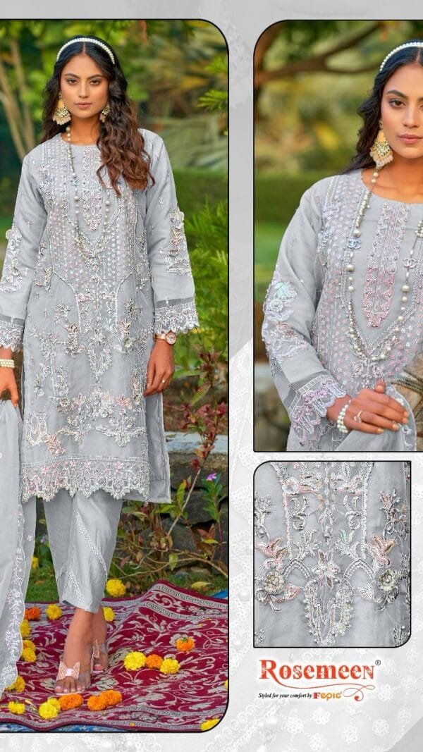 Grey White ORGANZA EMBROIDERED Suits