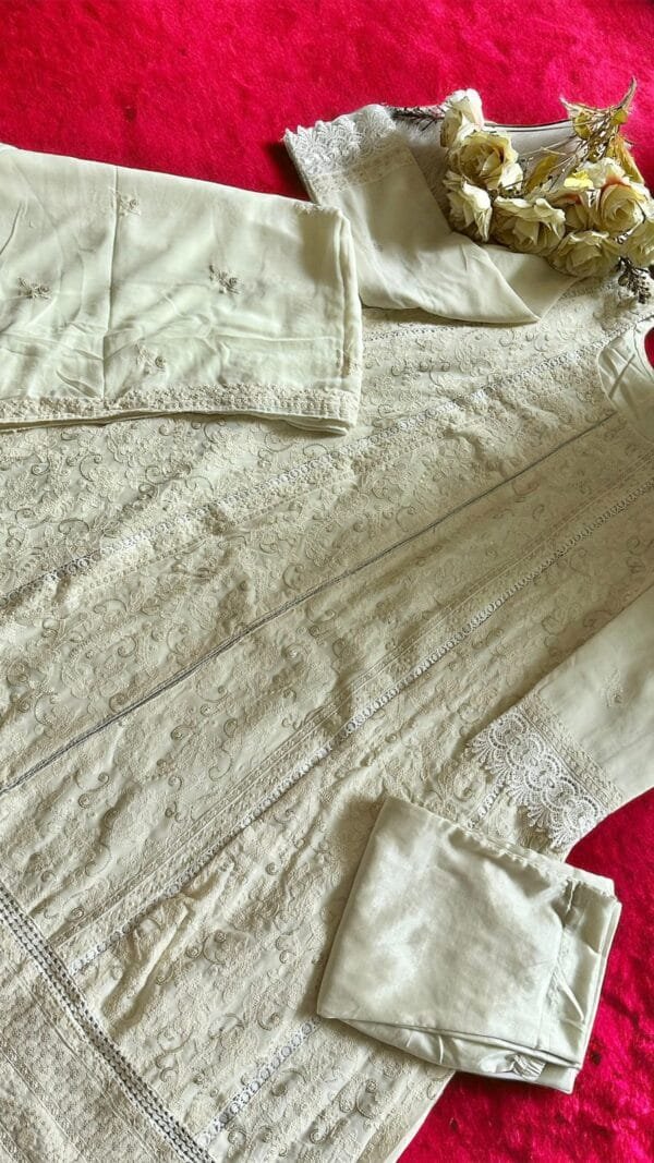 Grey Yellow Colour Georgette very heavy embroidered Suits