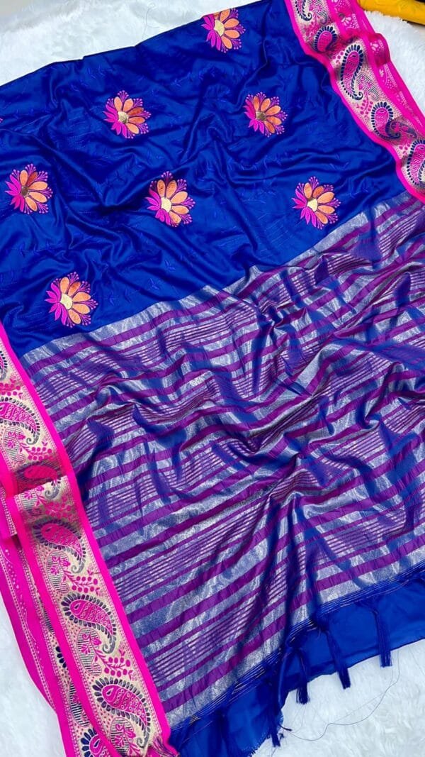 Blue Colour Pure Mercerised Cotton Silk Saree