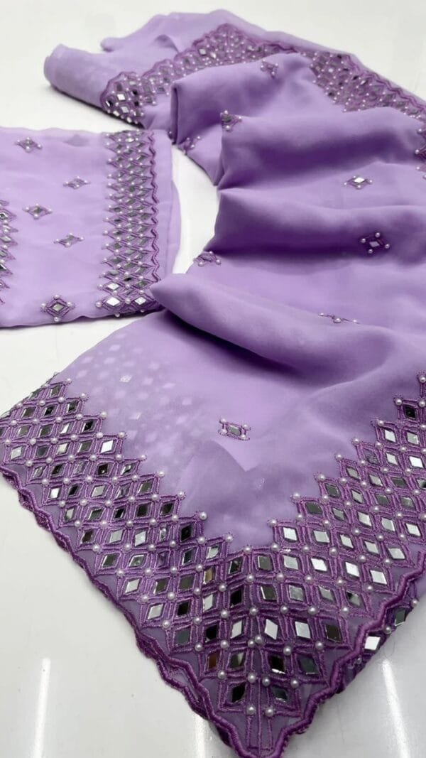 Lavender Colour Havy Fox Georgette Saree