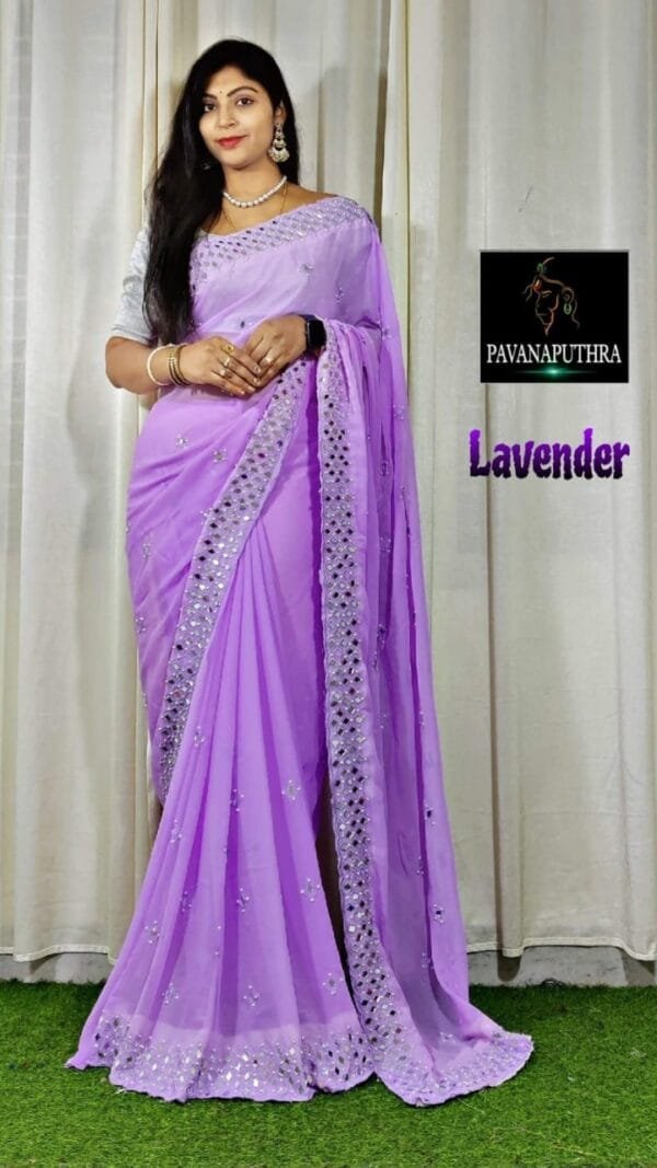 Lavender Colour Havy Fox Georgette Saree
