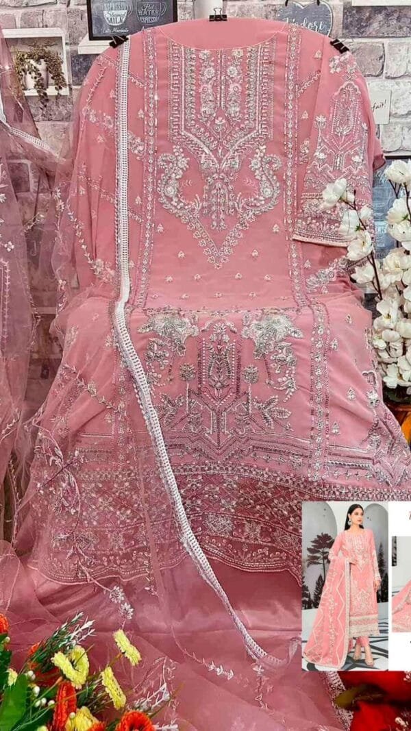 Light Brown Colour Fox georgette Embroidered Suits