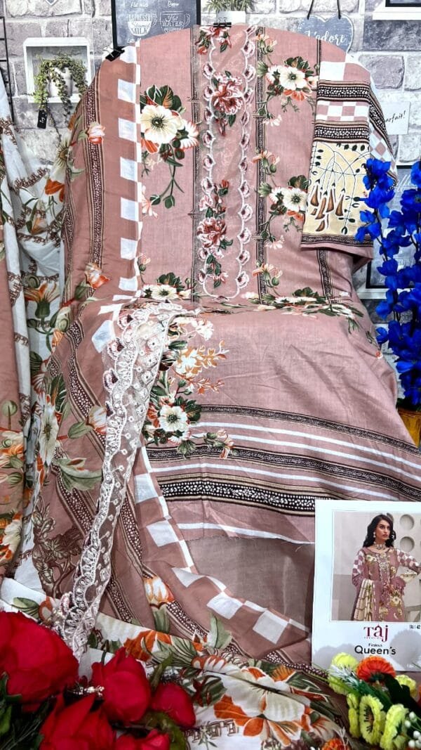 Light Brown Colour Pure Cotton Print with heavy embroidery Suits