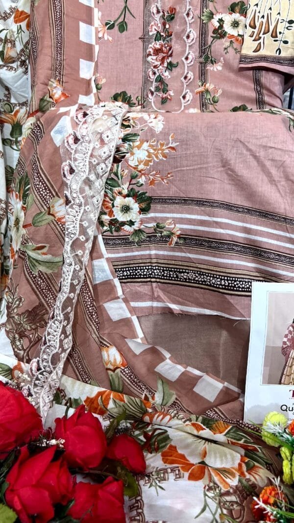 Light Brown Colour Pure Cotton Print with heavy embroidery Suits