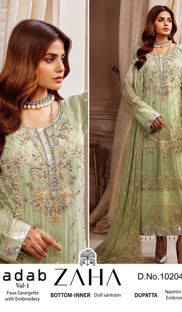 Light Green Colour GEORGETTE WITH HEAVY EMBROIDERED Suits