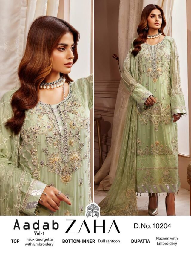 Light Green Colour GEORGETTE WITH HEAVY EMBROIDERED Suits