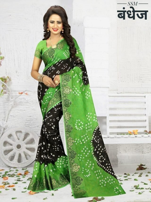 Light Green Colour New Bandhani Saree