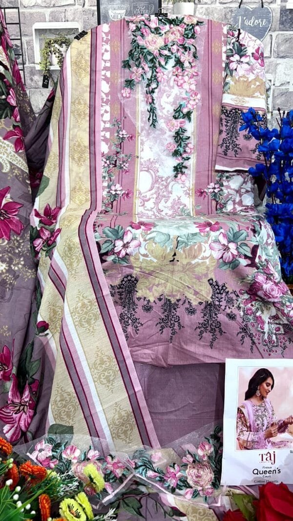 Light Megenta Colour Pure Cotton Print with heavy embroidery Suits