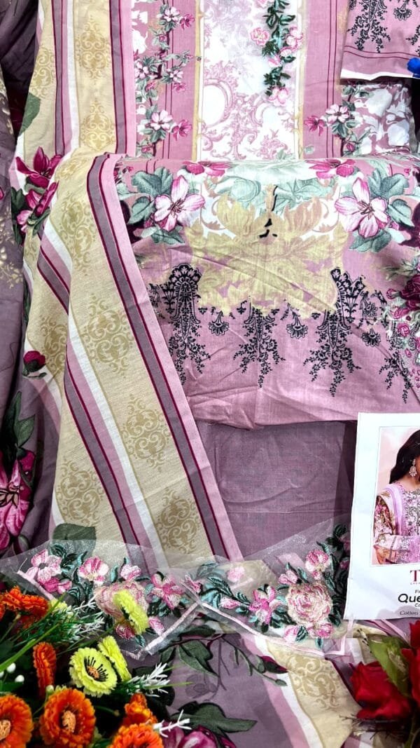 Light Megenta Colour Pure Cotton Print with heavy embroidery Suits