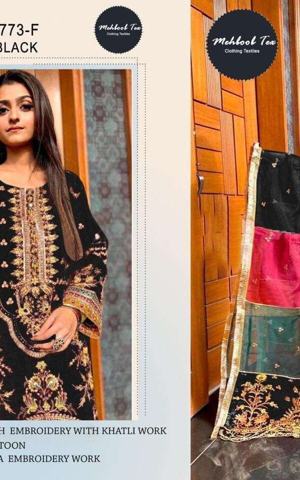 Magic Black Colour Orgnza With Embroidery Work Suits