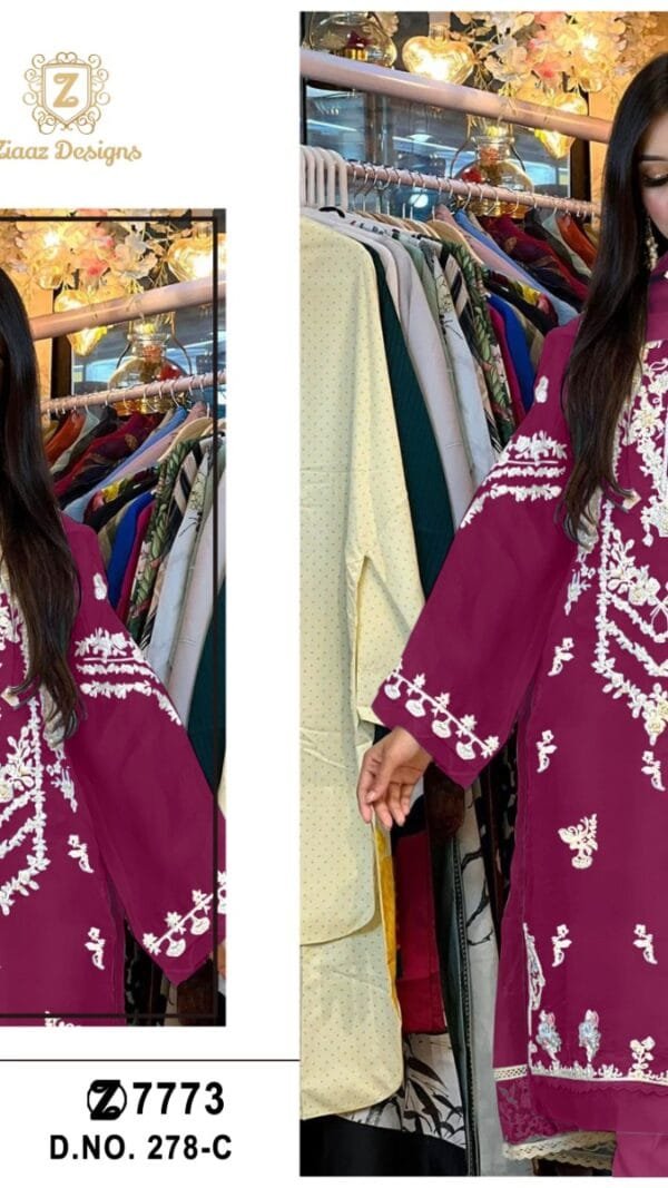 Maroon Colour Organza Embroidered, handwork Suits