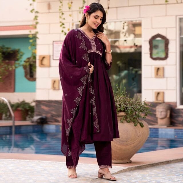 Maroon Colour Roman Silk With Innar Kurtis