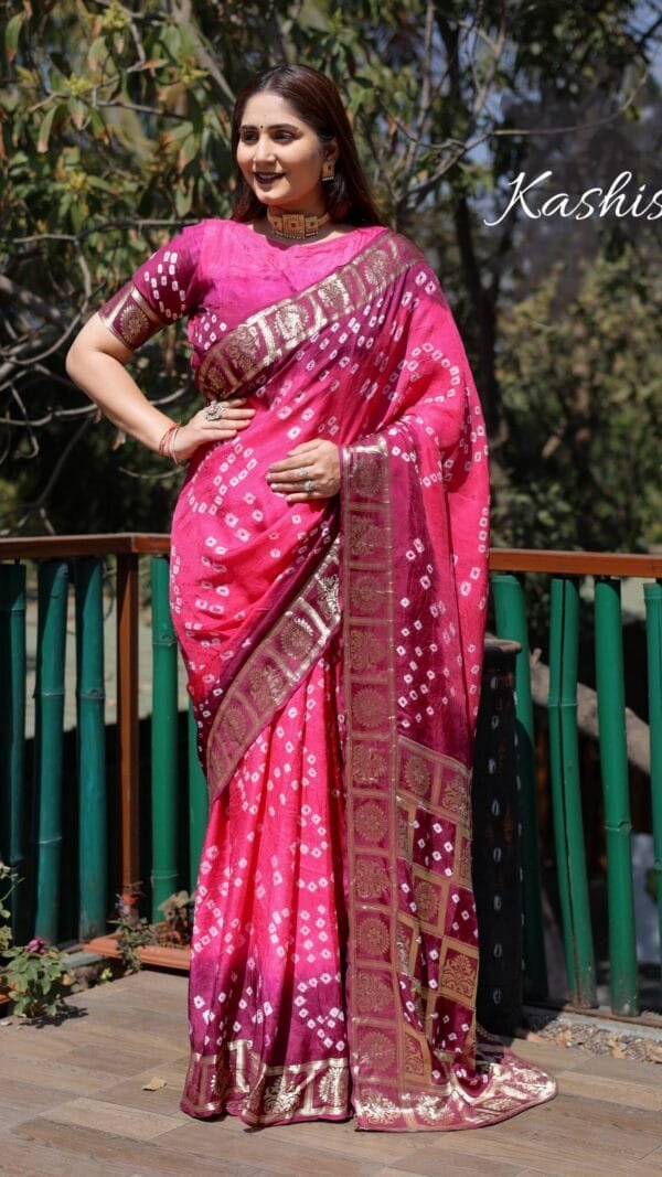 Meganta Colour Pure Bandhej silk saree