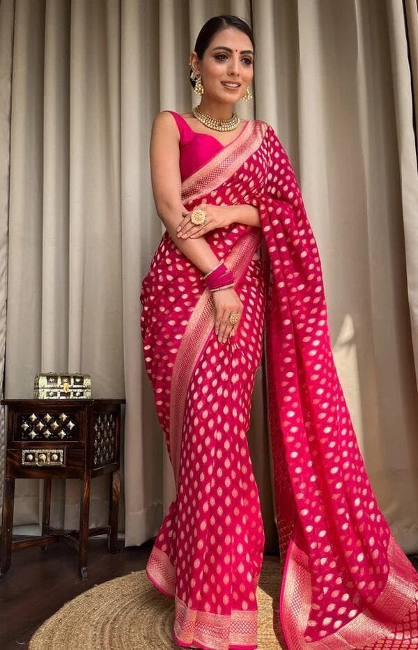 Megenta Colour Banarasi Soft Silk Saree