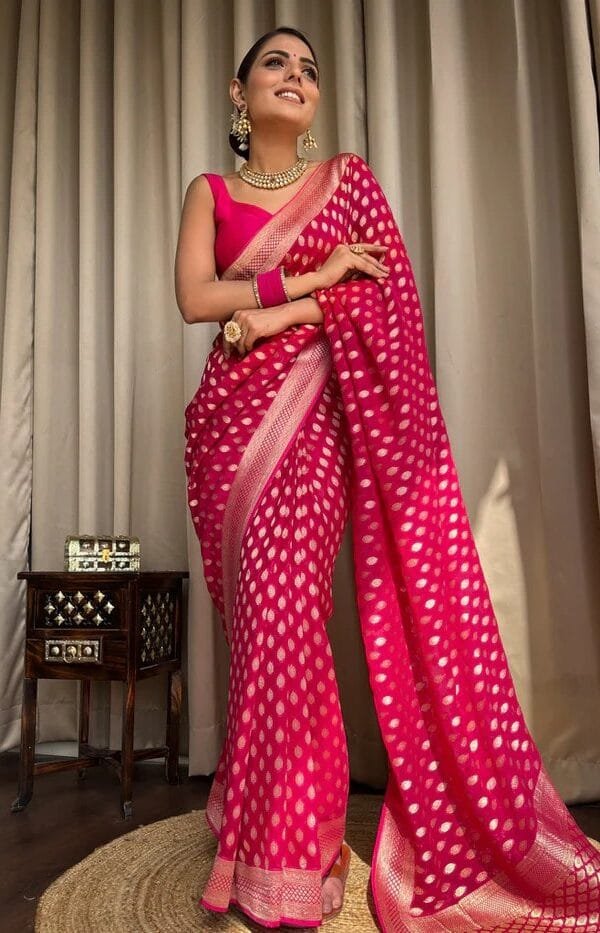 Megenta Colour Banarasi Soft Silk Saree