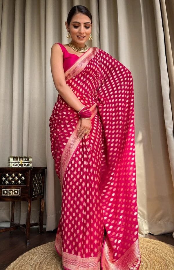 Megenta Colour Banarasi Soft Silk Saree
