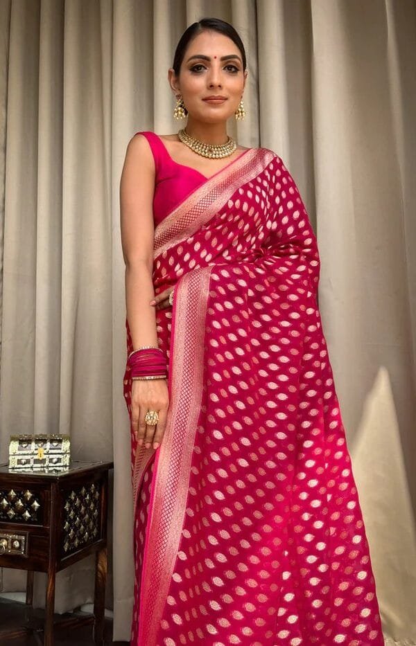 Megenta Colour Banarasi Soft Silk Saree