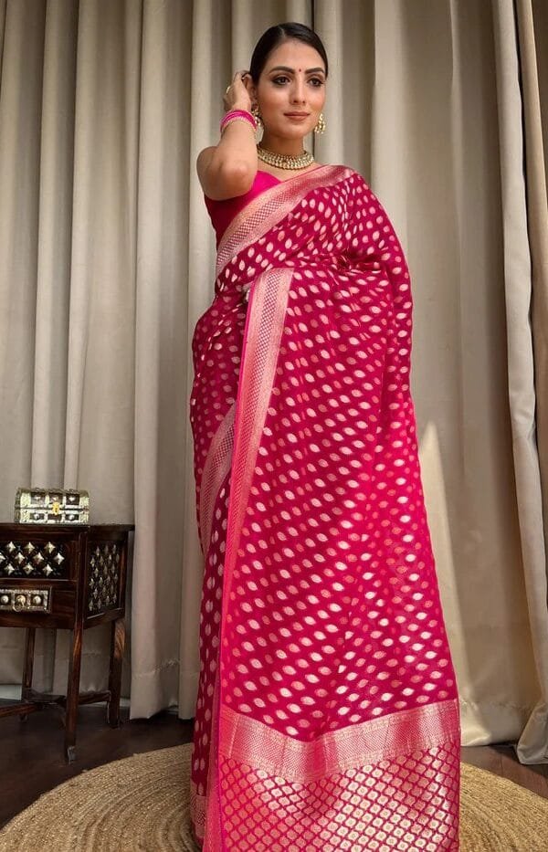 Megenta Colour Banarasi Soft Silk Saree