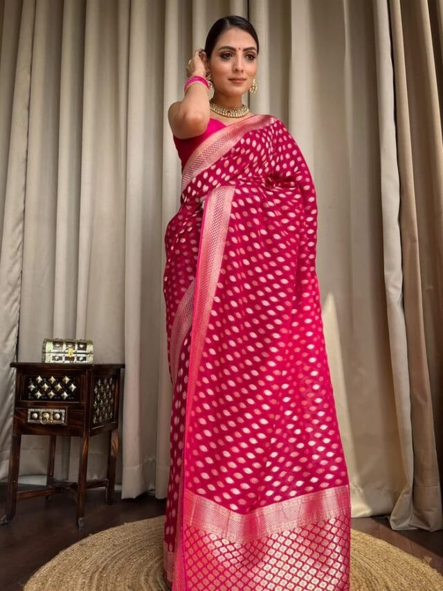 Megenta Colour Banarasi Soft Silk Saree