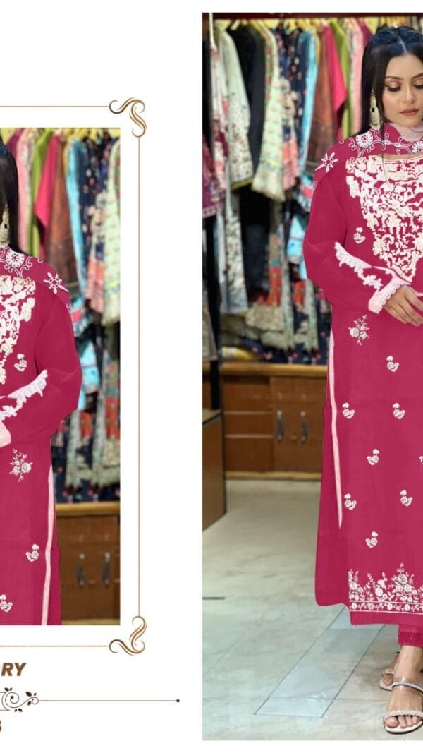 Megenta Colour Organza Embroidered, handwork Suits