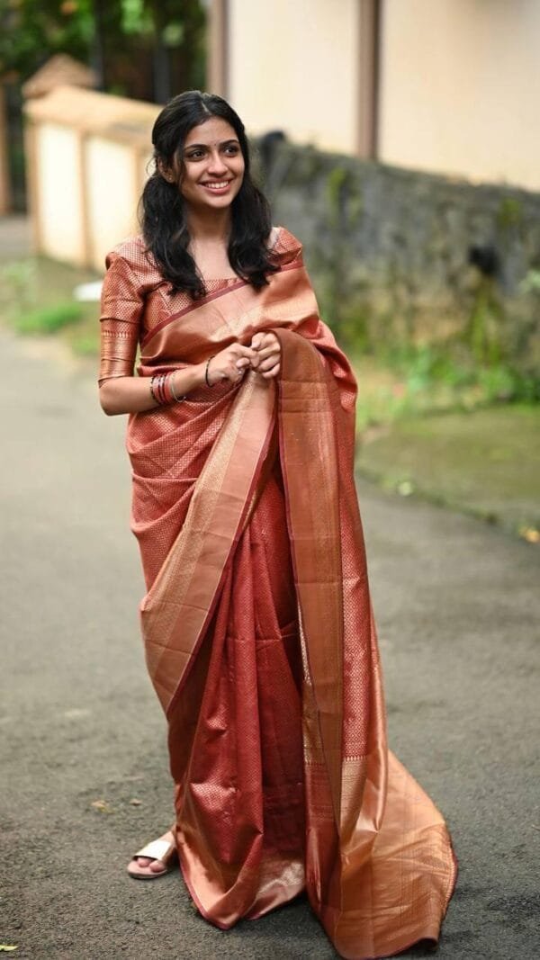 Metalik Orange Banarasi Soft Silk Saree