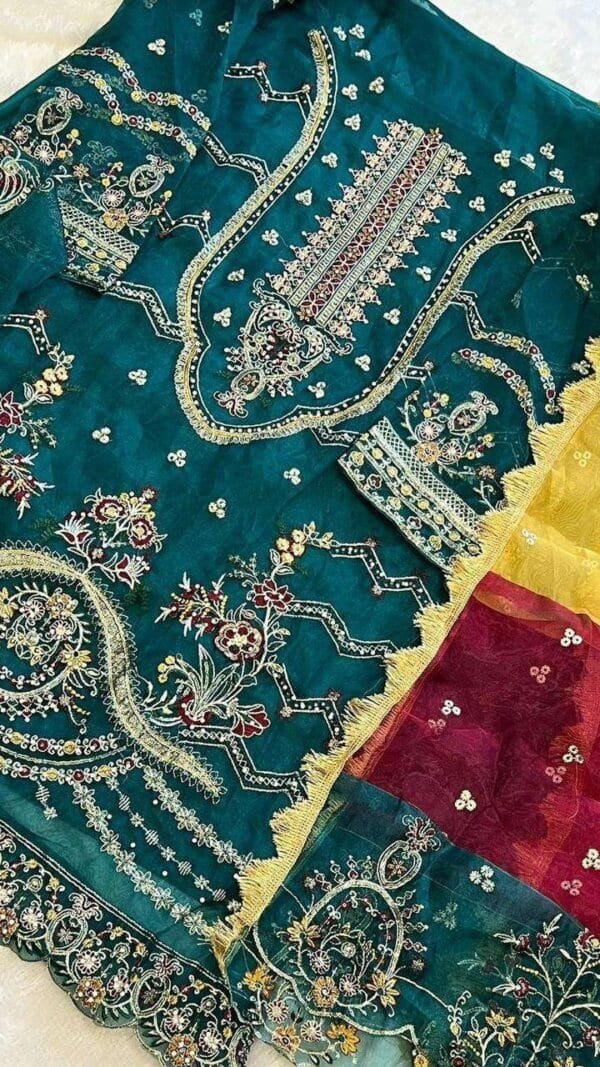 Morpech Colour Orgnza With Embroidery Suits