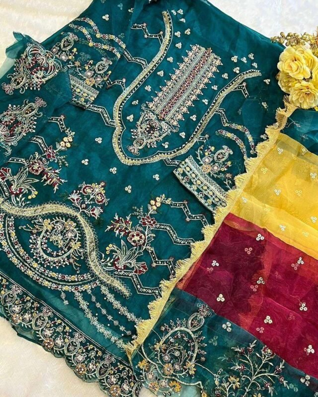 Morpech Colour Orgnza With Embroidery Suits