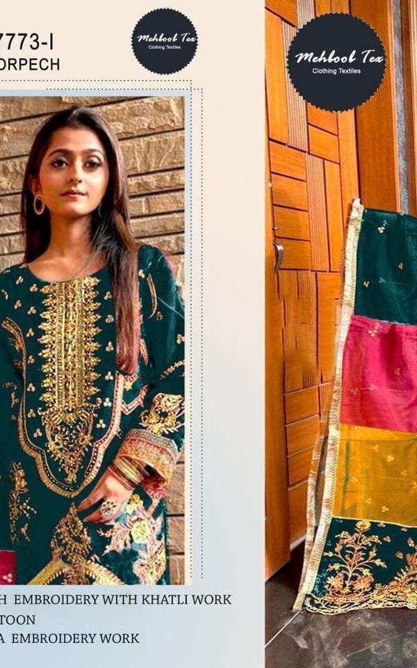 Morpech Colour Orgnza With Embroidery Suits