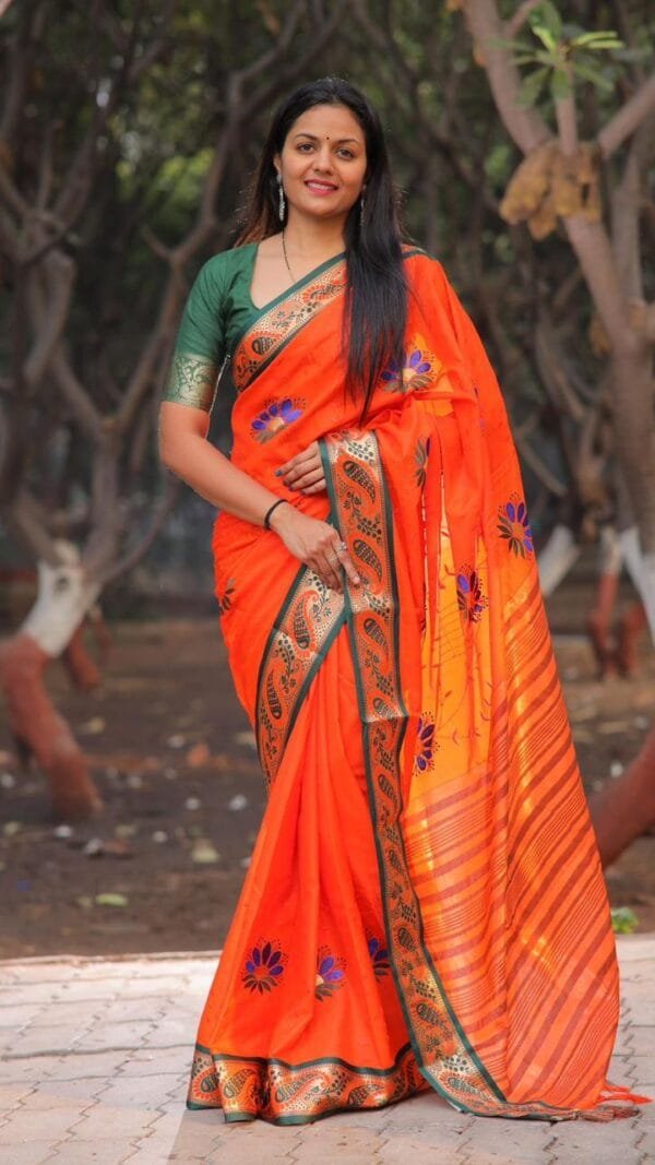 Orange Colour Pure Mercerised Cotton Silk Saree