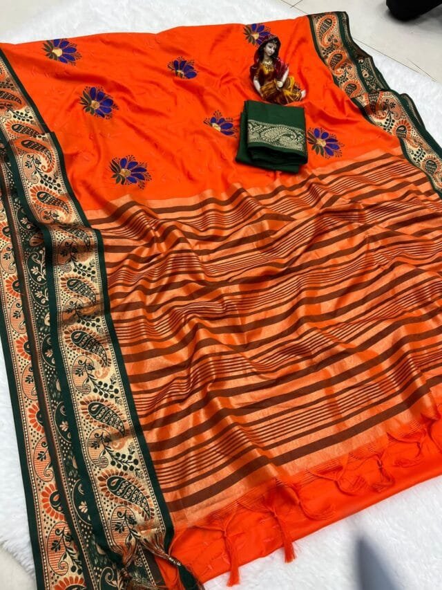 Orange Colour Pure Mercerised Cotton Silk Saree