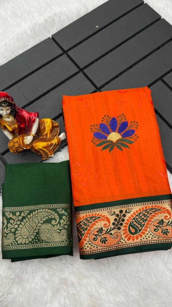 Orange Colour Pure Mercerised Cotton Silk Saree