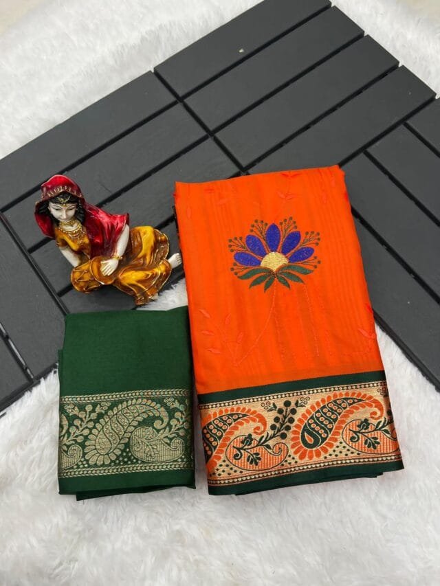 Orange Colour Pure Mercerised Cotton Silk Saree