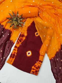 Orange Colour Rayon HAND Bandhej Dress Material