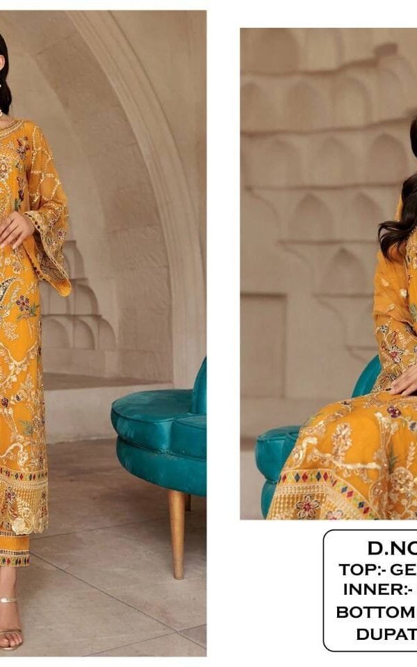 Orenge Colour Georgette With Siqunce Embroidery Work Suits