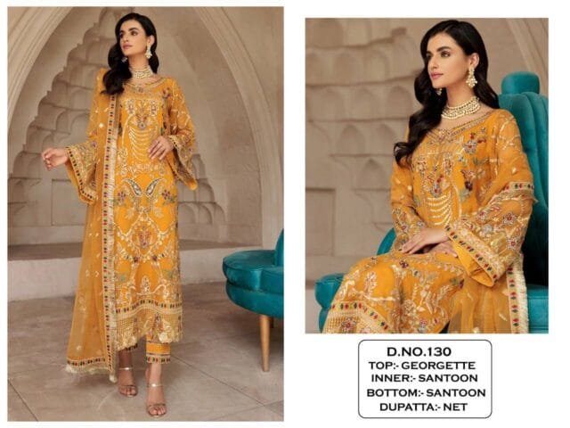 Orenge Colour Georgette With Siqunce Embroidery Work Suits