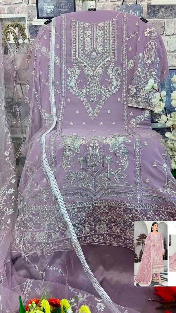 Pink Colour Fox georgette Embroidered Suits