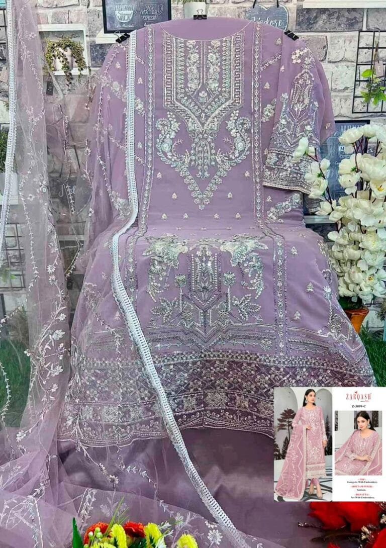 Women pink embroidered fox georgette unstitched salwar set main image 1