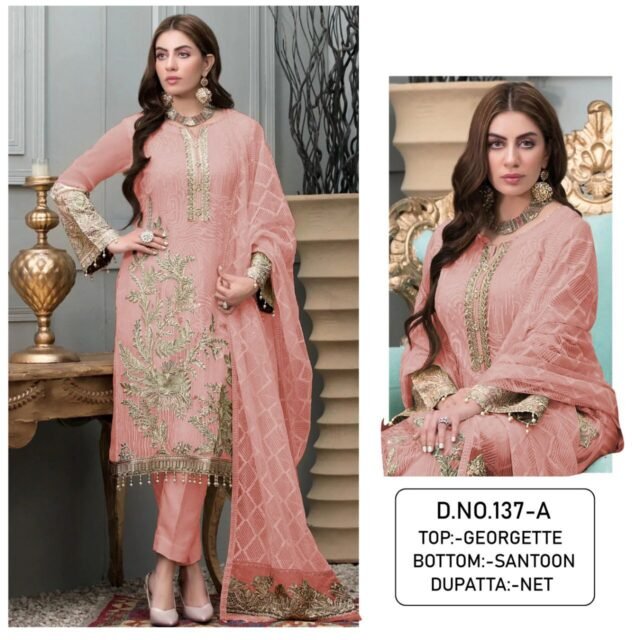 Pink Colour Georgette With Sequence Embroidery & Diamond Work Suits